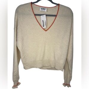 27 Miles Malibu NWT Cashmere Chanie Sweater Pearl with Orange Trim – Size Small